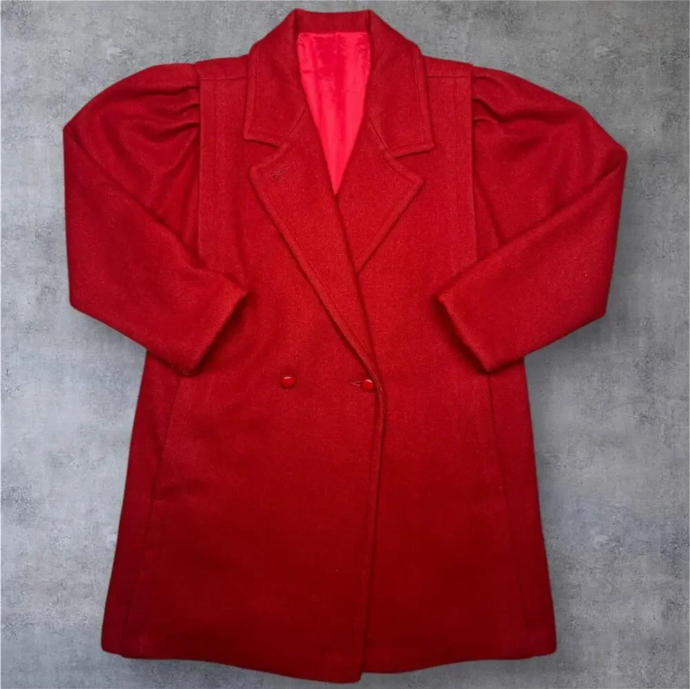 Vintage Red Wool Overcoat XL USA Made Thinsulate Lined Double Breasted Warm